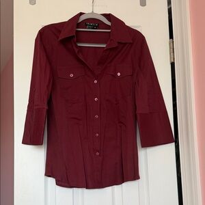 NEW Tracy M Women's Deep Burgundy Button-Down Blouse